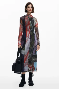 Vestido midi tul estampado
