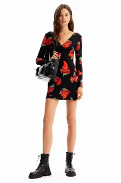 Vestido mini canalé flores