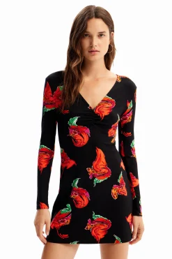 Vestido mini canalé flores
