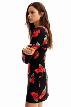 Vestido mini canalé flores